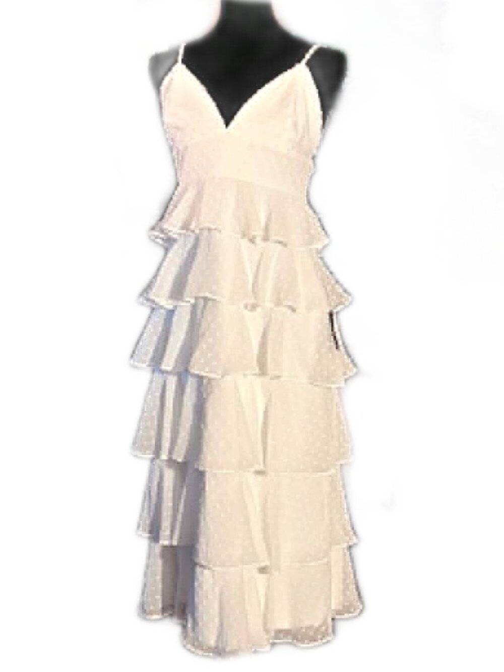 NWT Lulus Dress Women’s Small Ivory Tiered Ruffle Midi Adjustable Strap